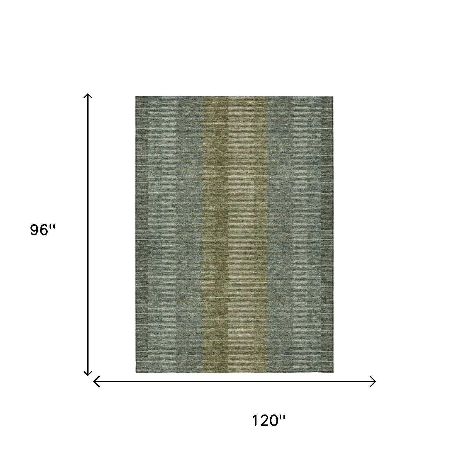 8' X 10' Olive Green And Green Striped Washable Indoor Outdoor Area Rug Homeroots Outdoor