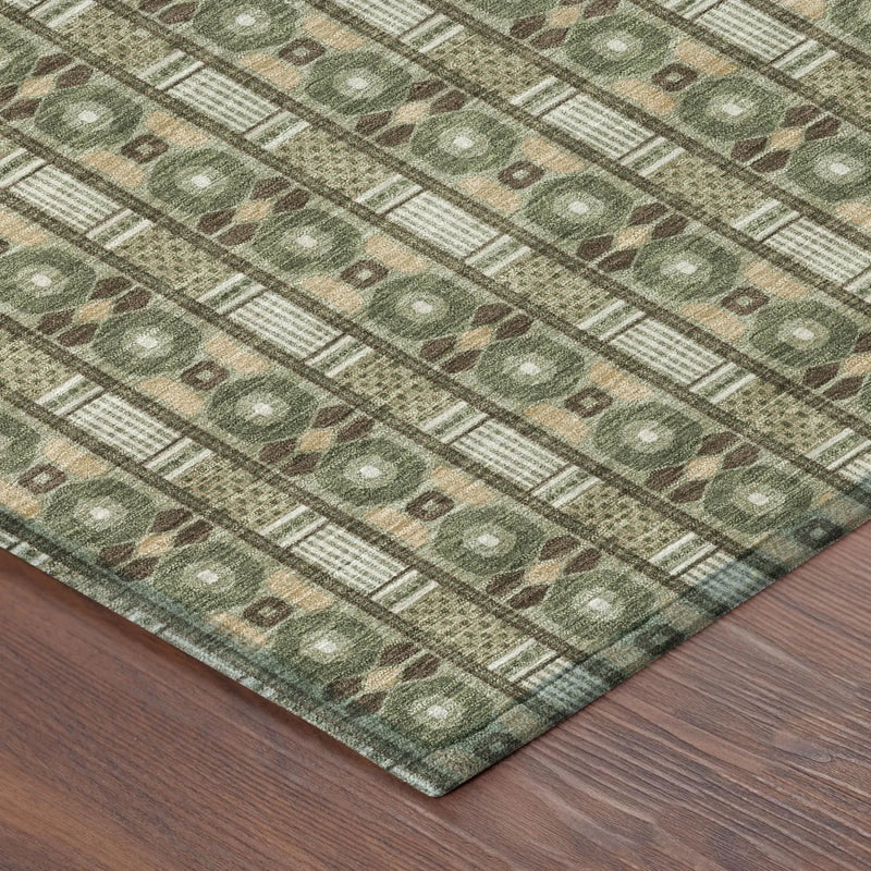 8' X 10' Olive Green And Green Striped Washable Indoor Outdoor Area Rug Homeroots Outdoor