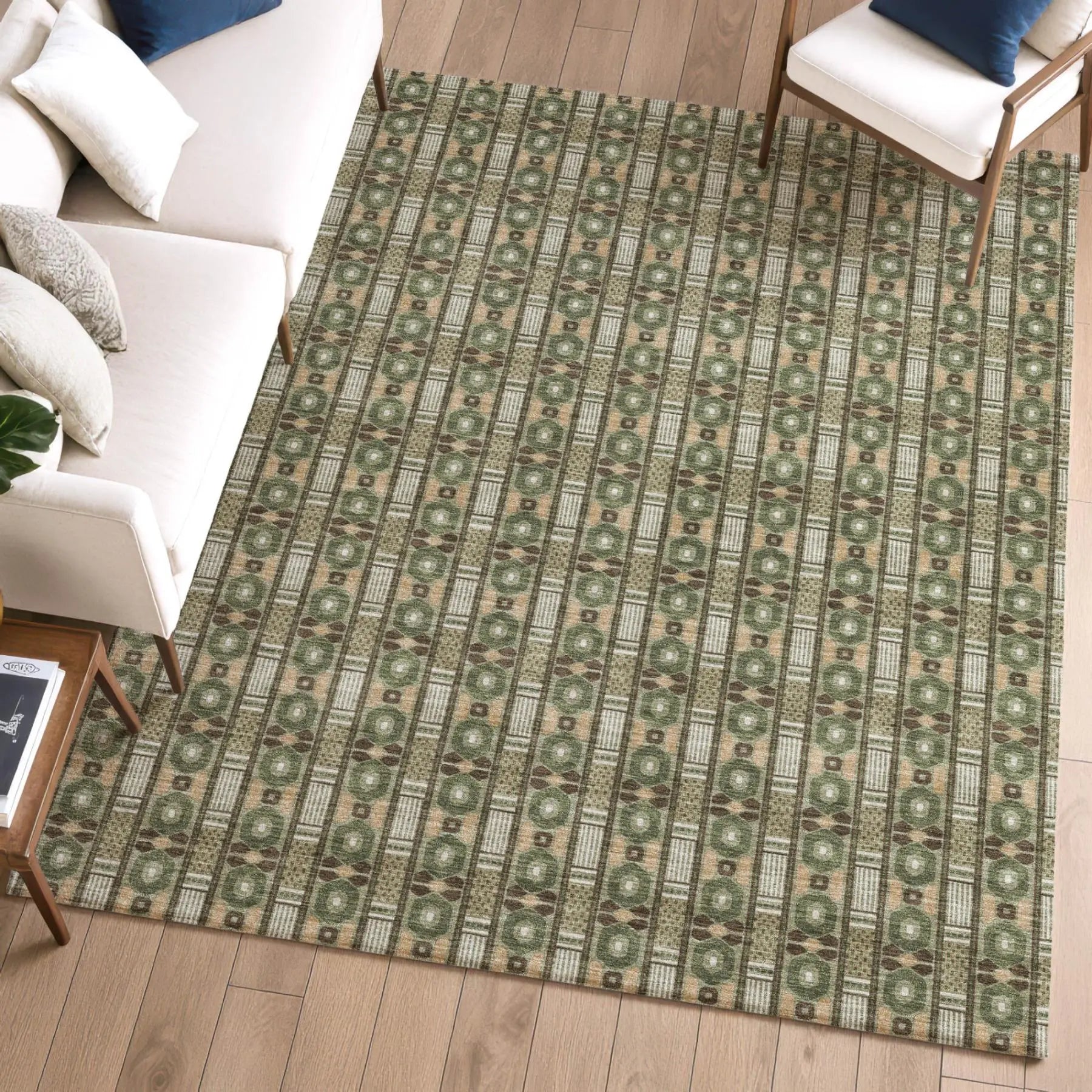 8' X 10' Olive Green And Green Striped Washable Indoor Outdoor Area Rug Homeroots Outdoor