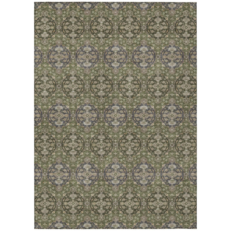 8' X 10' Olive Green And Green Striped Washable Indoor Outdoor Area Rug Homeroots Outdoor