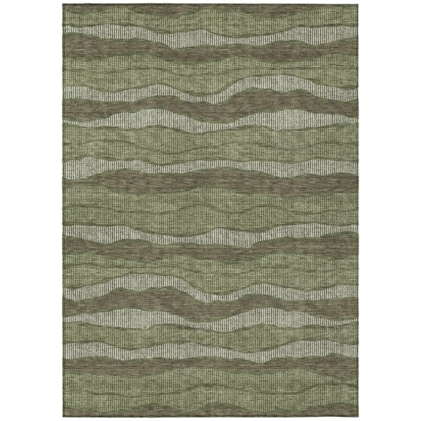 8' X 10' Olive Green And Green Striped Washable Indoor Outdoor Area Rug Homeroots Outdoor
