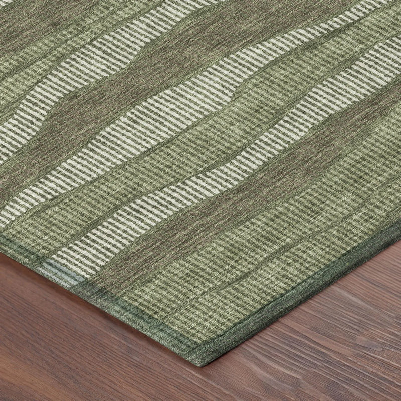 8' X 10' Olive Green And Green Striped Washable Indoor Outdoor Area Rug Homeroots Outdoor