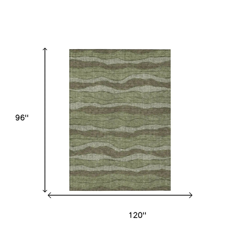 8' X 10' Olive Green And Green Striped Washable Indoor Outdoor Area Rug Homeroots Outdoor