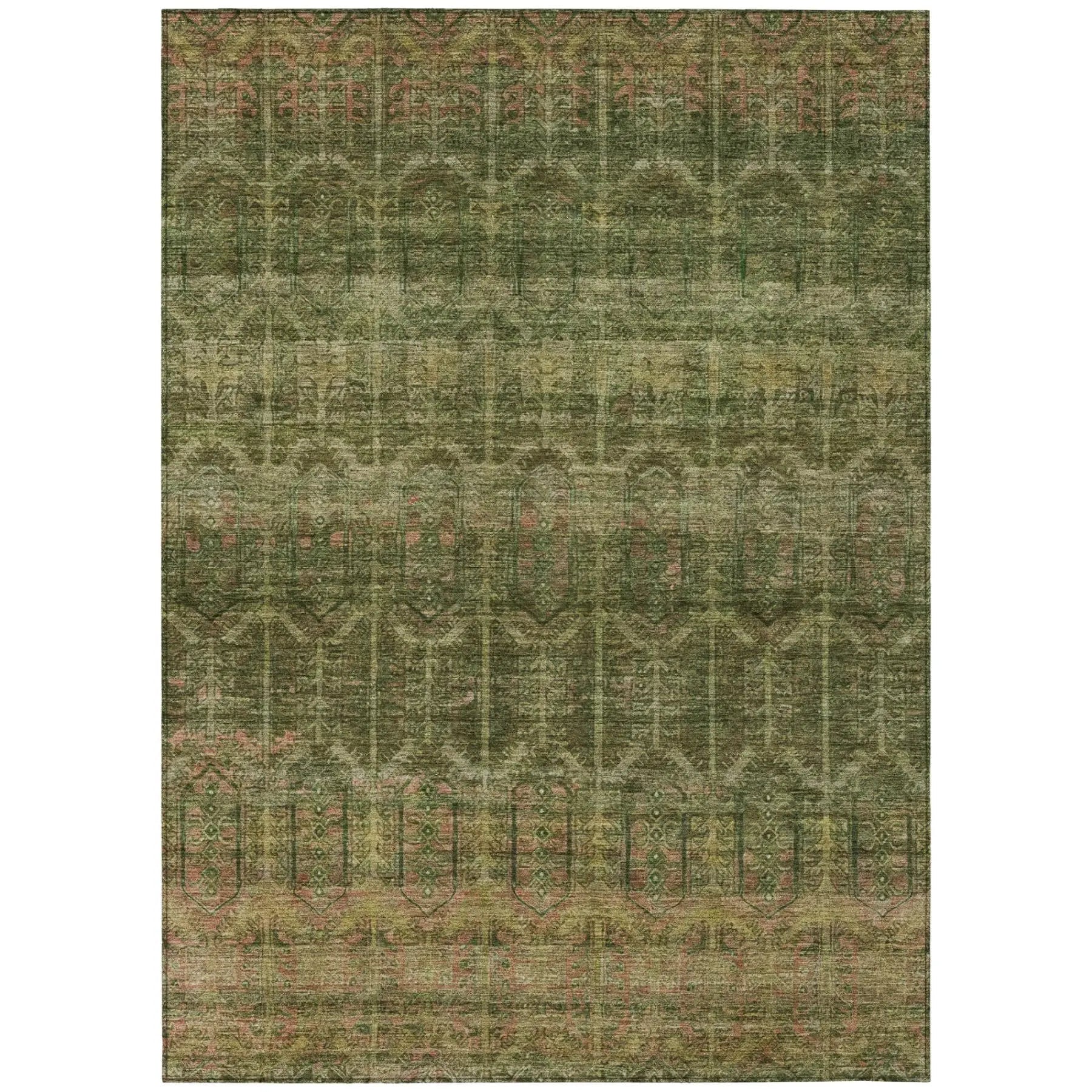 8' X 10' Olive Green And Green Tribal Washable Indoor Outdoor Area Rug Homeroots Outdoor