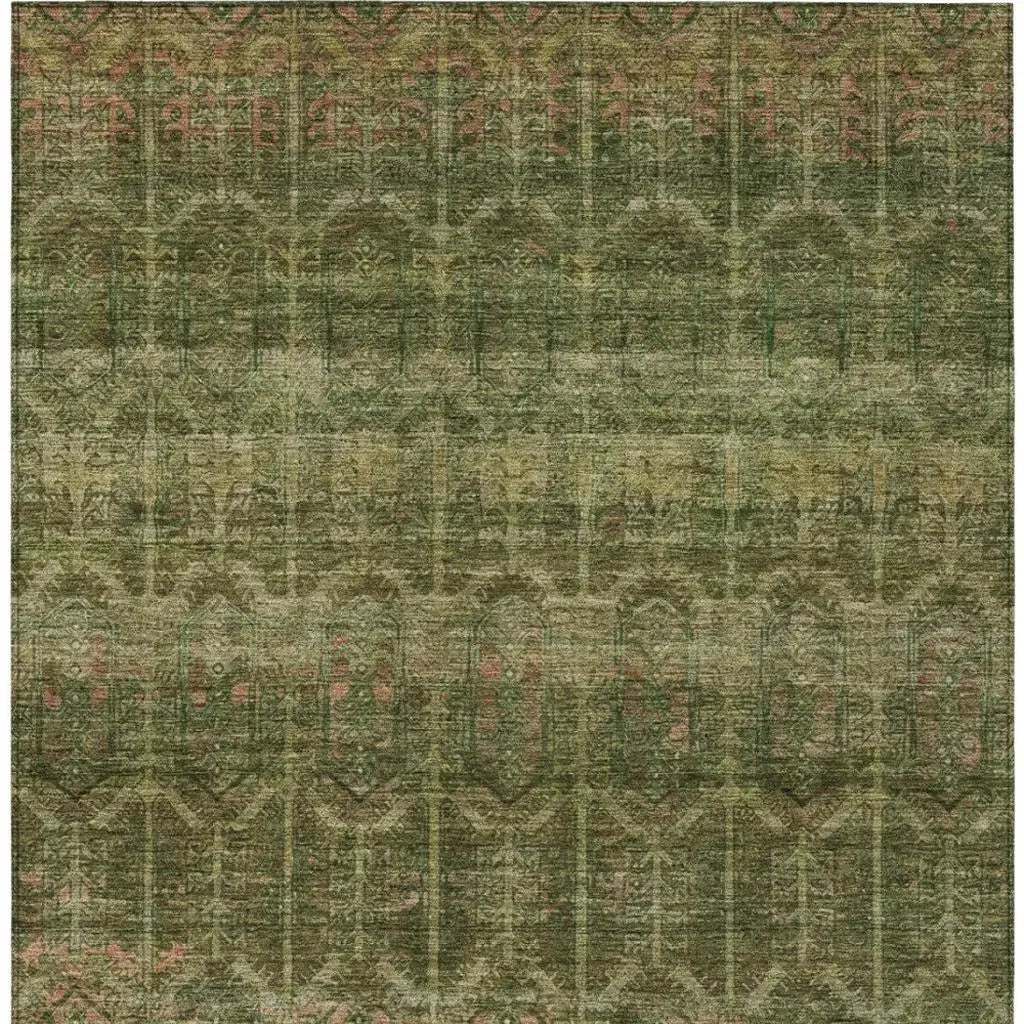 8' X 10' Olive Green And Green Tribal Washable Indoor Outdoor Area Rug Homeroots Outdoor