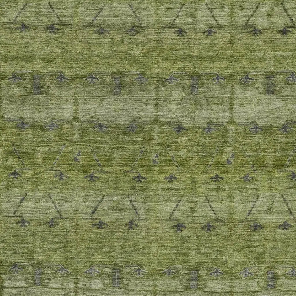 8' X 10' Olive Green And Green Tribal Washable Indoor Outdoor Area Rug Homeroots Outdoor