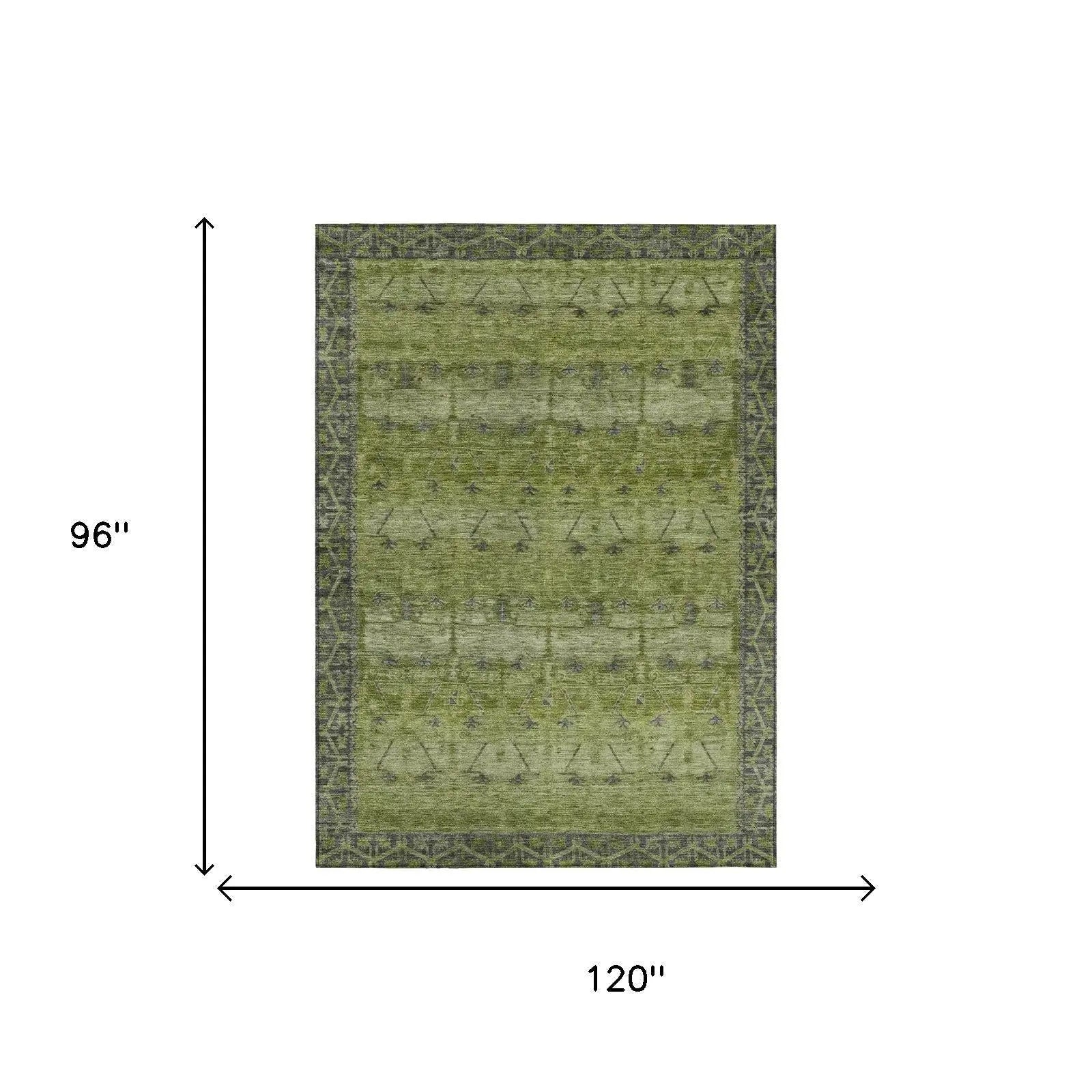 8' X 10' Olive Green And Green Tribal Washable Indoor Outdoor Area Rug Homeroots Outdoor