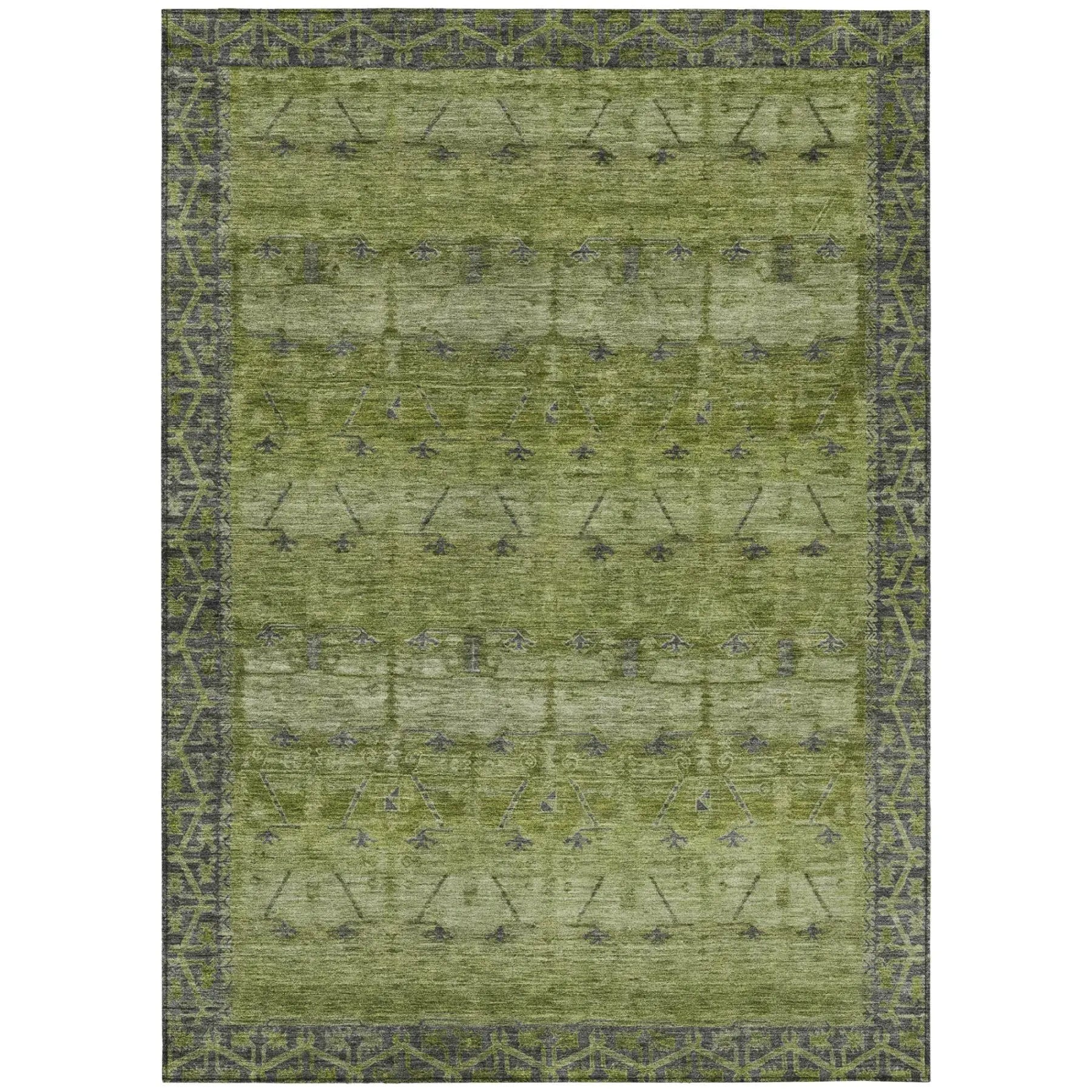 8' X 10' Olive Green And Green Tribal Washable Indoor Outdoor Area Rug Homeroots Outdoor