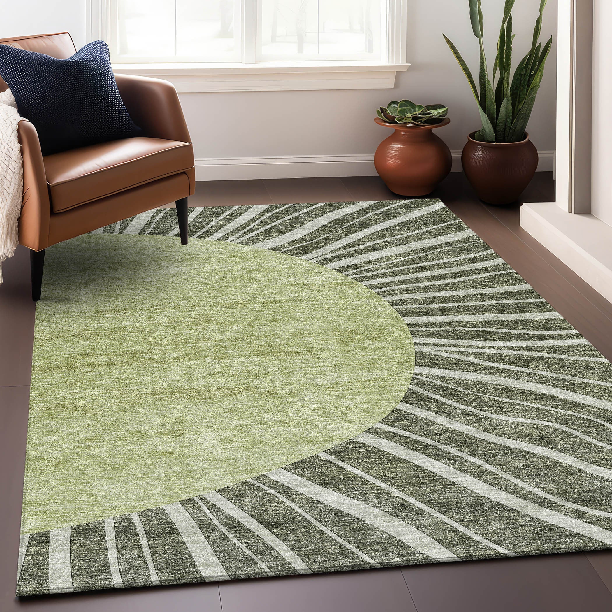 8' X 10' Olive Green And Ivory Abstract Washable Area Rug With UV Protection Homeroots Home Decor