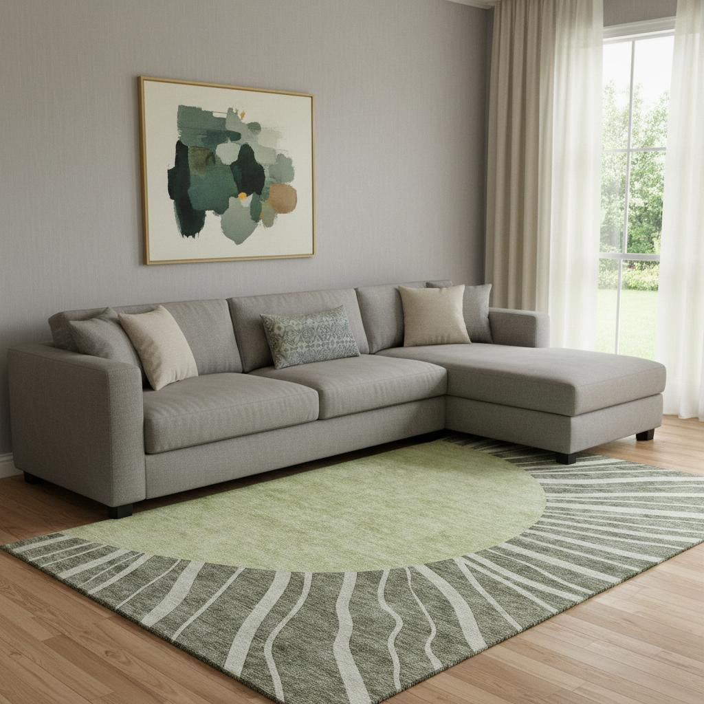 8' X 10' Olive Green And Ivory Abstract Washable Area Rug With UV Protection Homeroots Home Decor