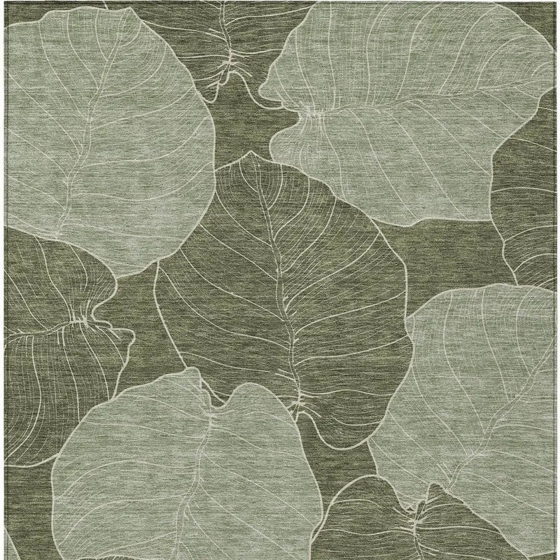 8' X 10' Olive Green And Ivory Floral Washable Indoor Outdoor Area Rug Homeroots Outdoor