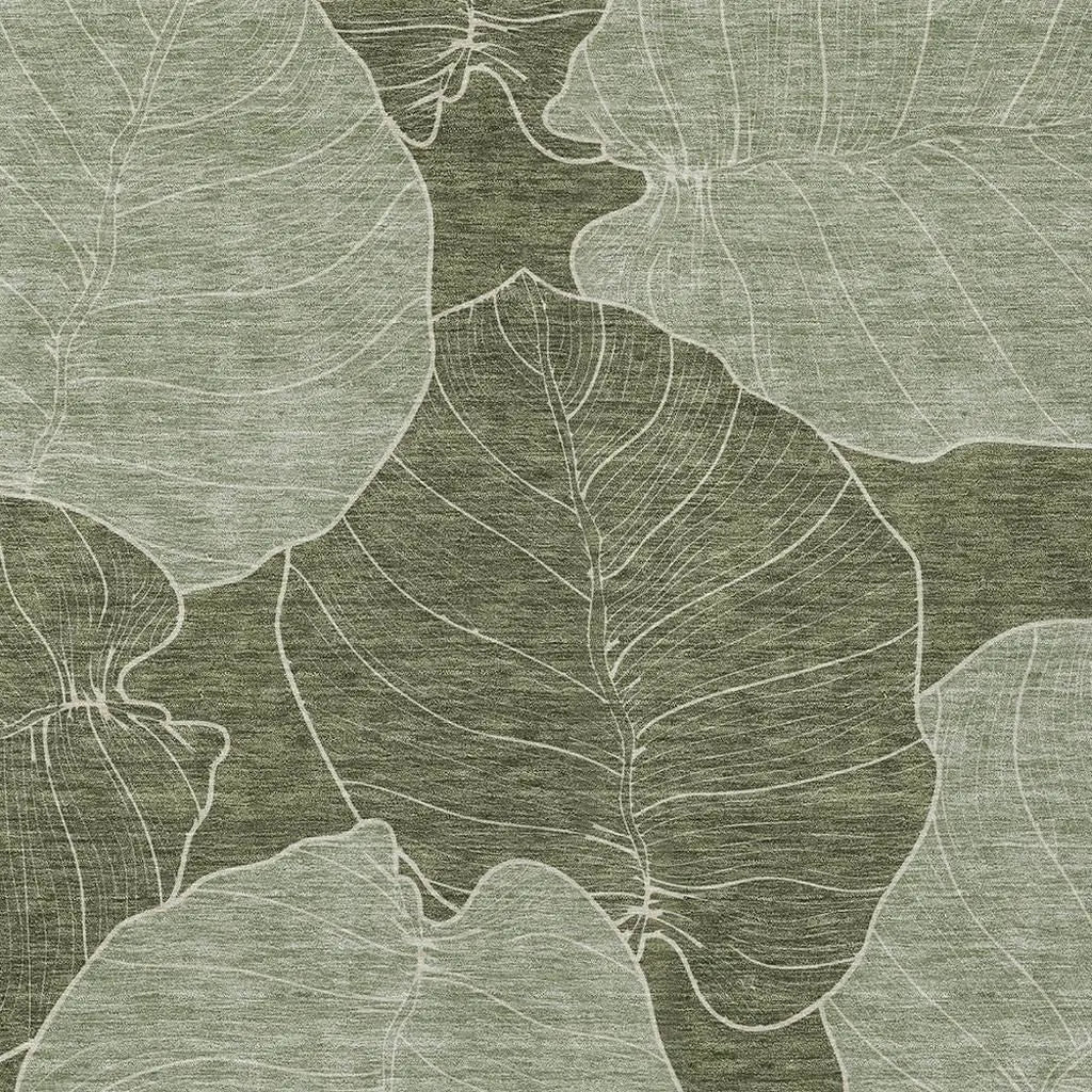 8' X 10' Olive Green And Ivory Floral Washable Indoor Outdoor Area Rug Homeroots Outdoor