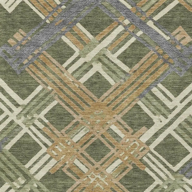 8' X 10' Olive Green And Ivory Geometric Washable Indoor Outdoor Area Rug Homeroots Outdoor