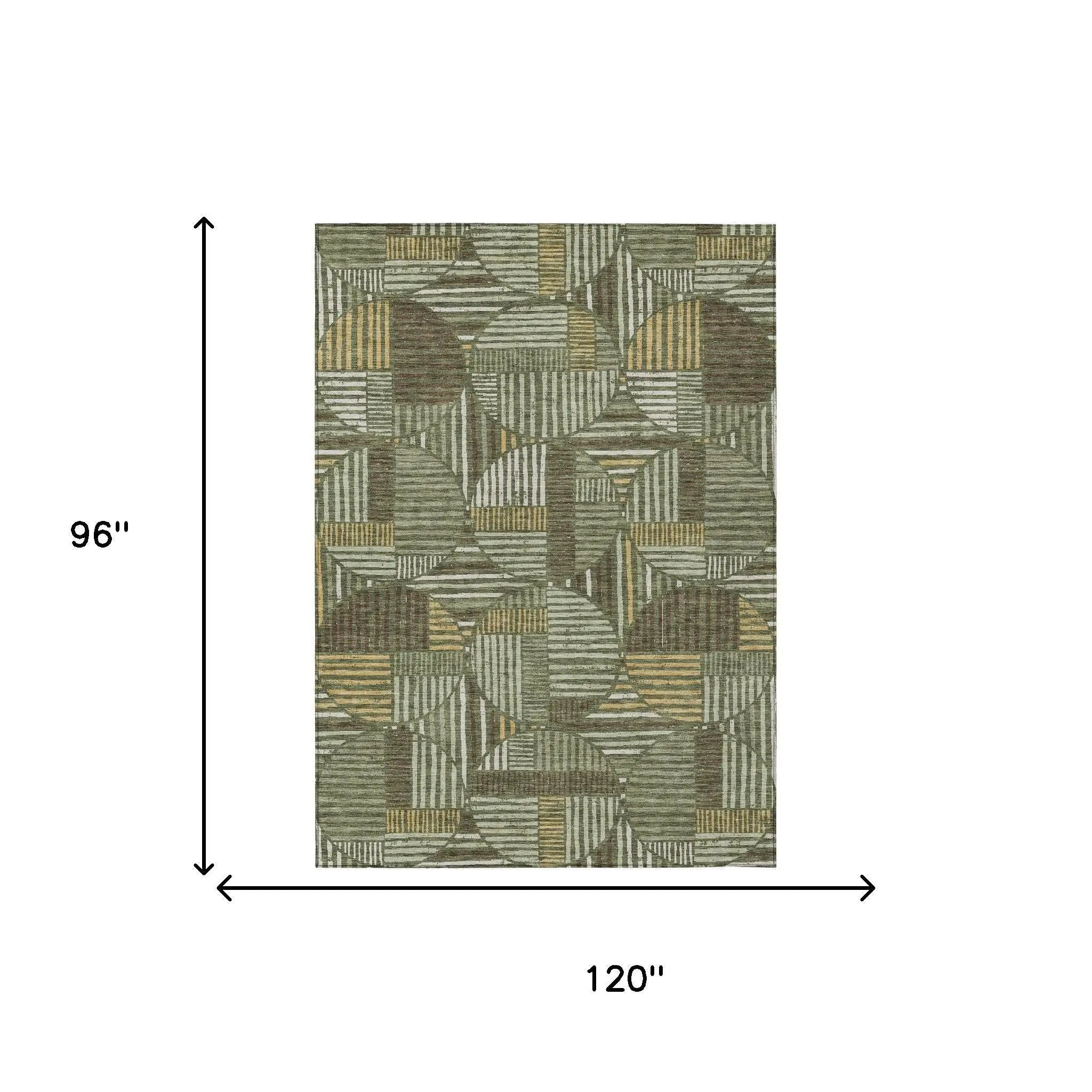 8' X 10' Olive Green And Khaki Geometric Washable Indoor Outdoor Area Rug Homeroots Outdoor