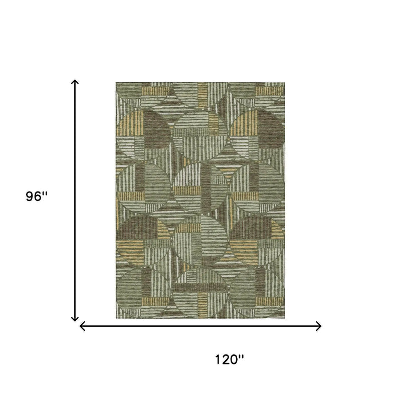 8' X 10' Olive Green And Khaki Geometric Washable Indoor Outdoor Area Rug Homeroots Outdoor