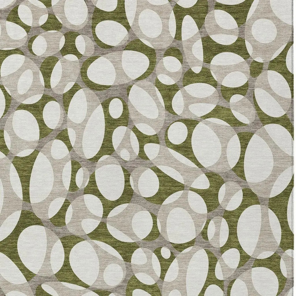 8' X 10' Olive Green And Linen Abstract Washable Indoor Outdoor Area Rug Homeroots Outdoor