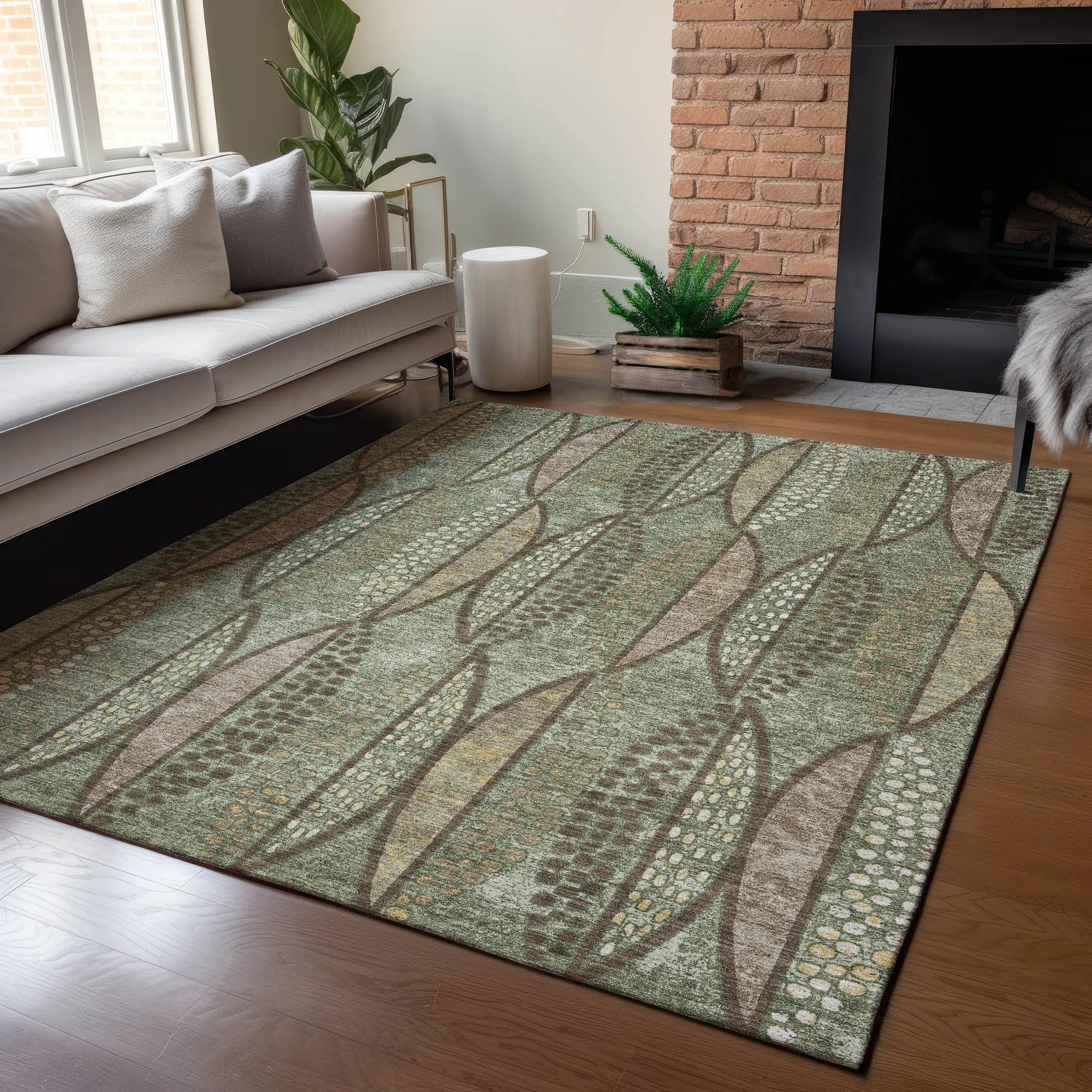 8' X 10' Olive Green And Linen Geometric Washable Indoor Outdoor Area Rug Homeroots Outdoor