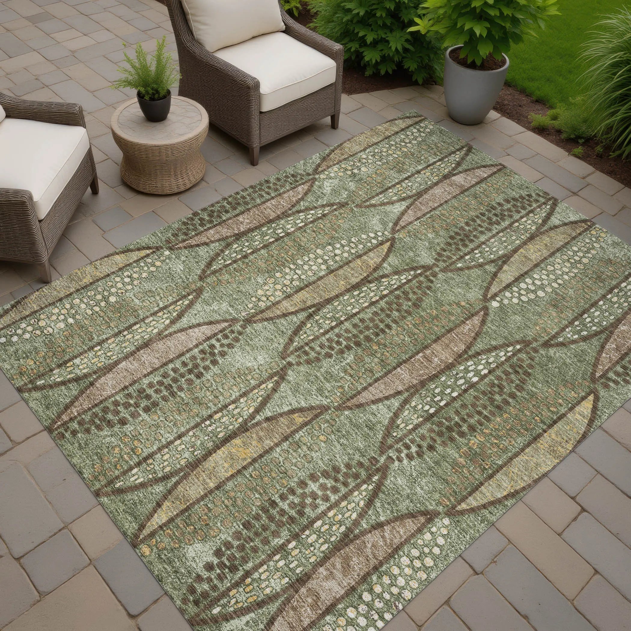 8' X 10' Olive Green And Linen Geometric Washable Indoor Outdoor Area Rug Homeroots Outdoor