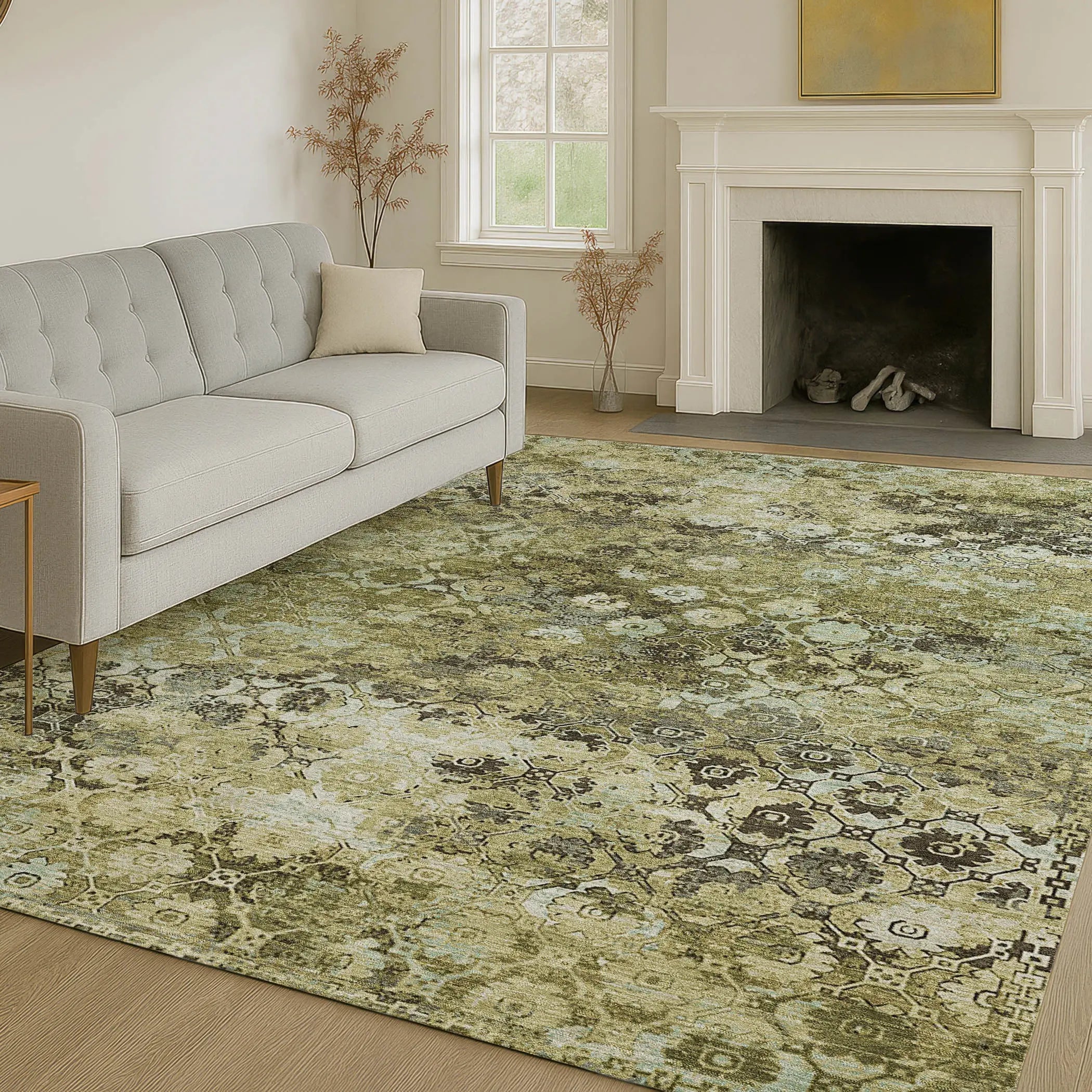 8' X 10' Olive Green And Mint Green Abstract Washable Indoor Outdoor Area Rug Homeroots Outdoor