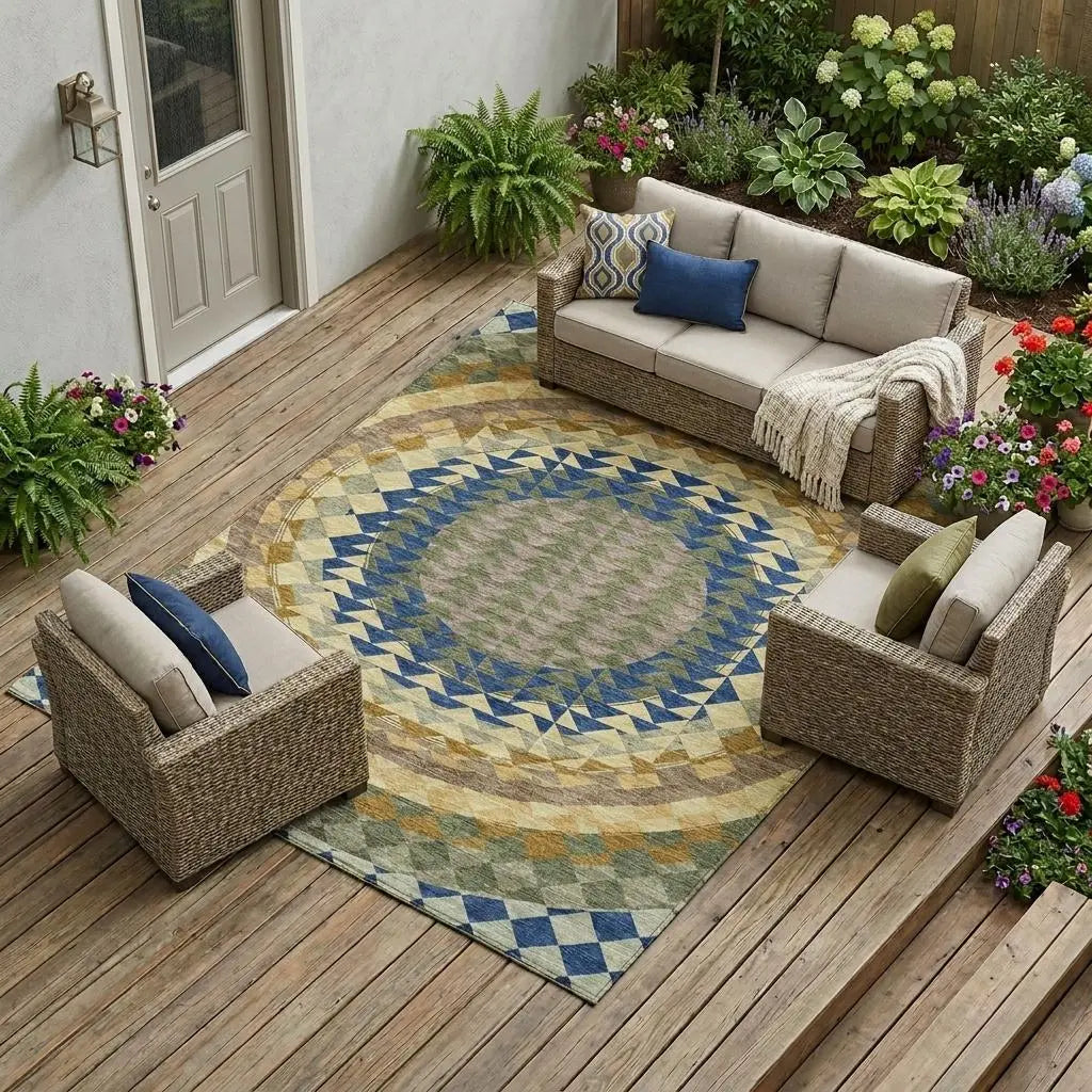 8' X 10' Olive Green And Rust Geometric Washable Indoor Outdoor Area Rug Homeroots Outdoor