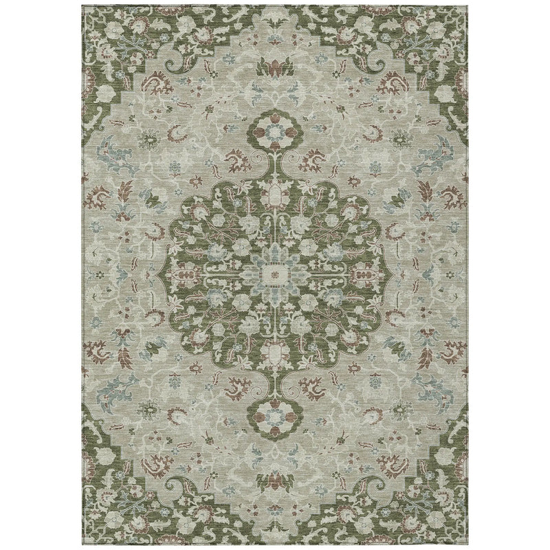 8' X 10' Olive Green And Sage Floral Medallion Washable Indoor Outdoor Area Rug Homeroots Outdoor