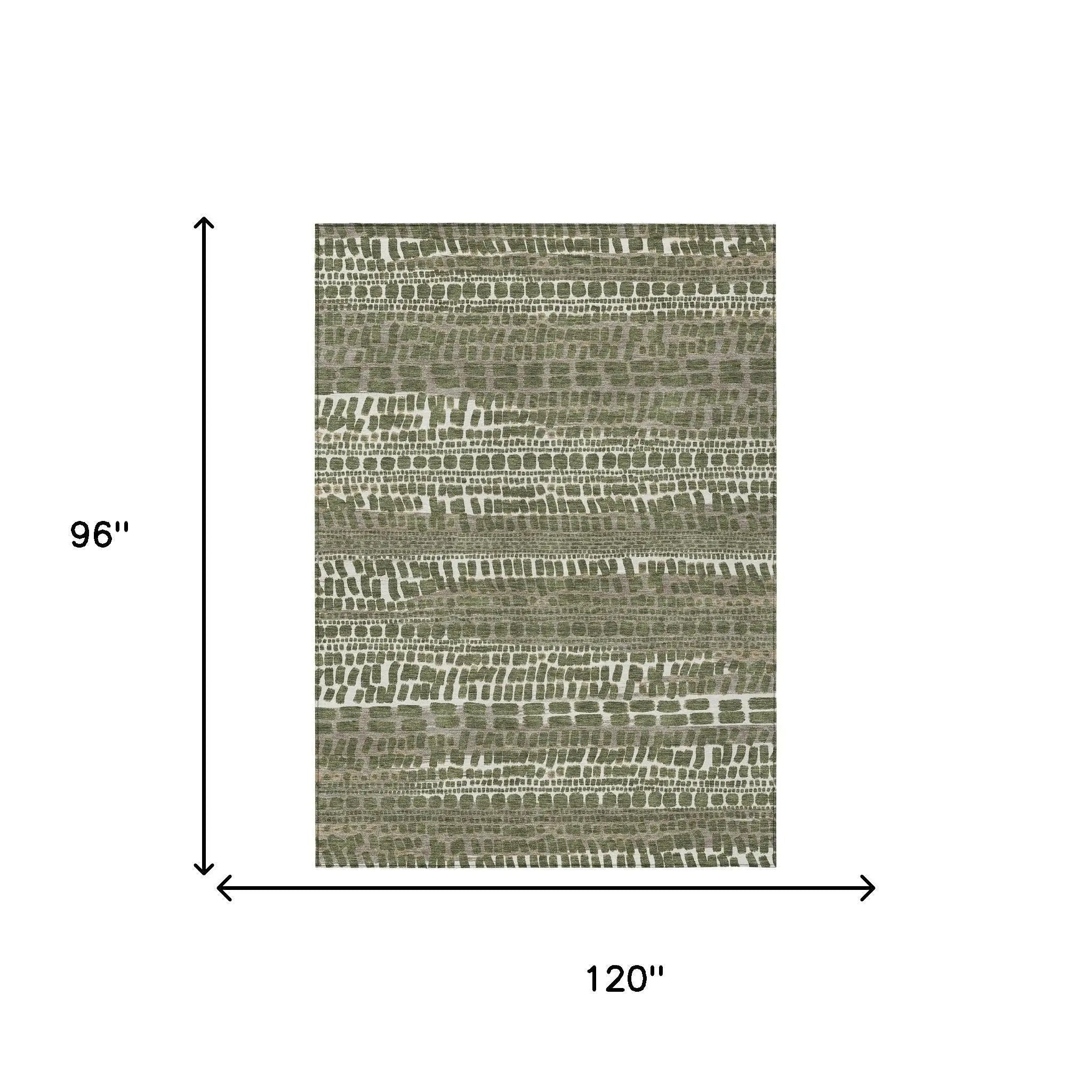 8' X 10' Olive Green And Taupe Abstract Washable Indoor Outdoor Area Rug Homeroots Outdoor