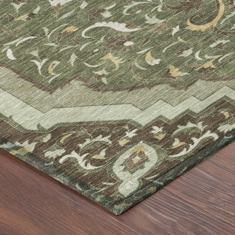 8' X 10' Olive Green And Taupe Medallion Washable Indoor Outdoor Area Rug Homeroots Outdoor