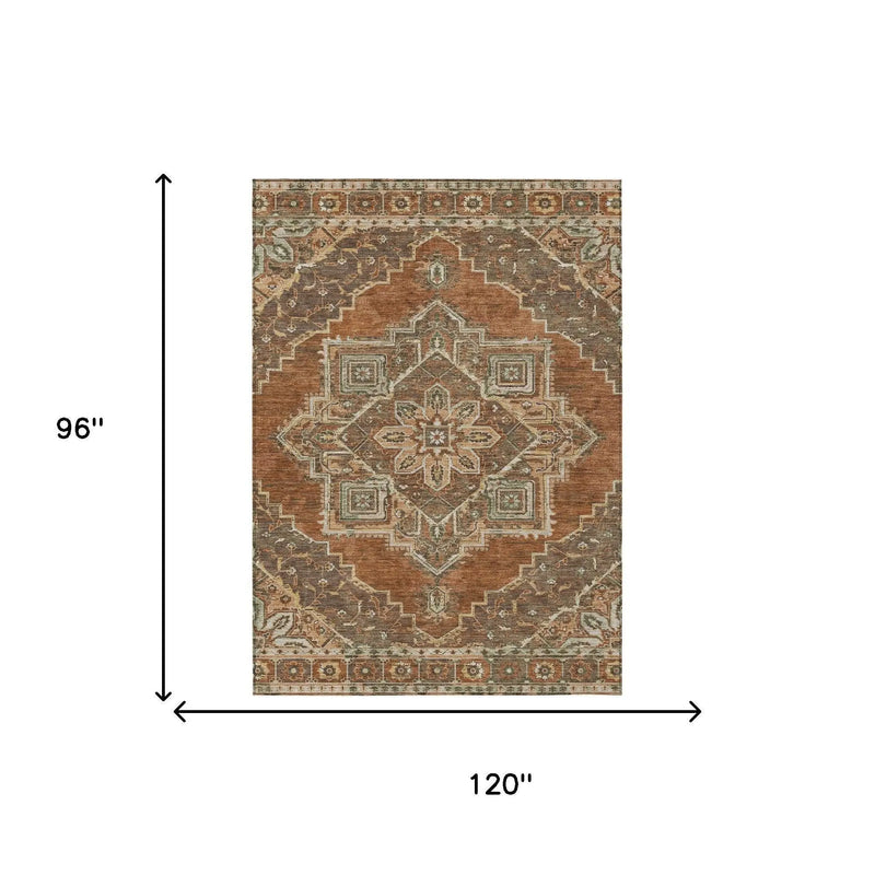8' X 10' Orange And Aqua Oriental Washable Indoor Outdoor Area Rug Homeroots Outdoor