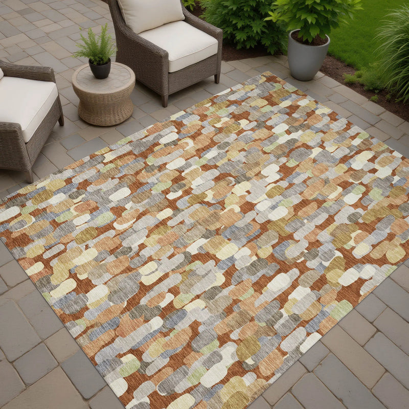 8' X 10' Orange And Beige Abstract Washable Indoor Outdoor Area Rug Homeroots Outdoor