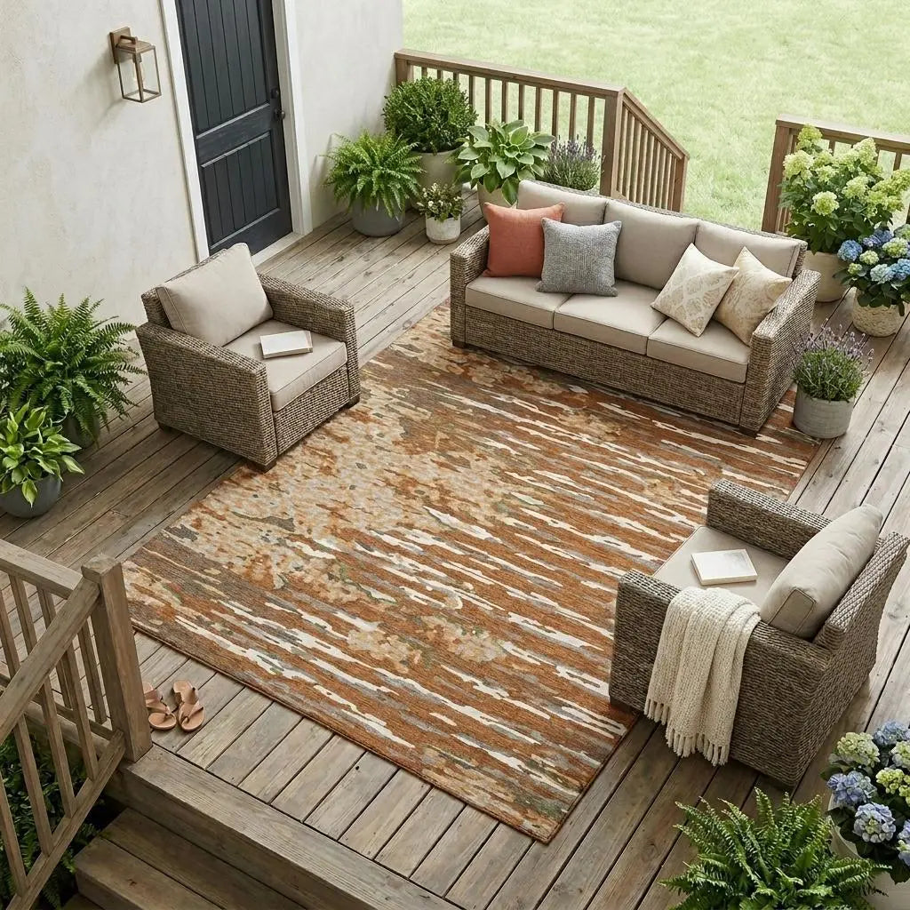 8' X 10' Orange And Beige Abstract Washable Indoor Outdoor Area Rug Homeroots Outdoor