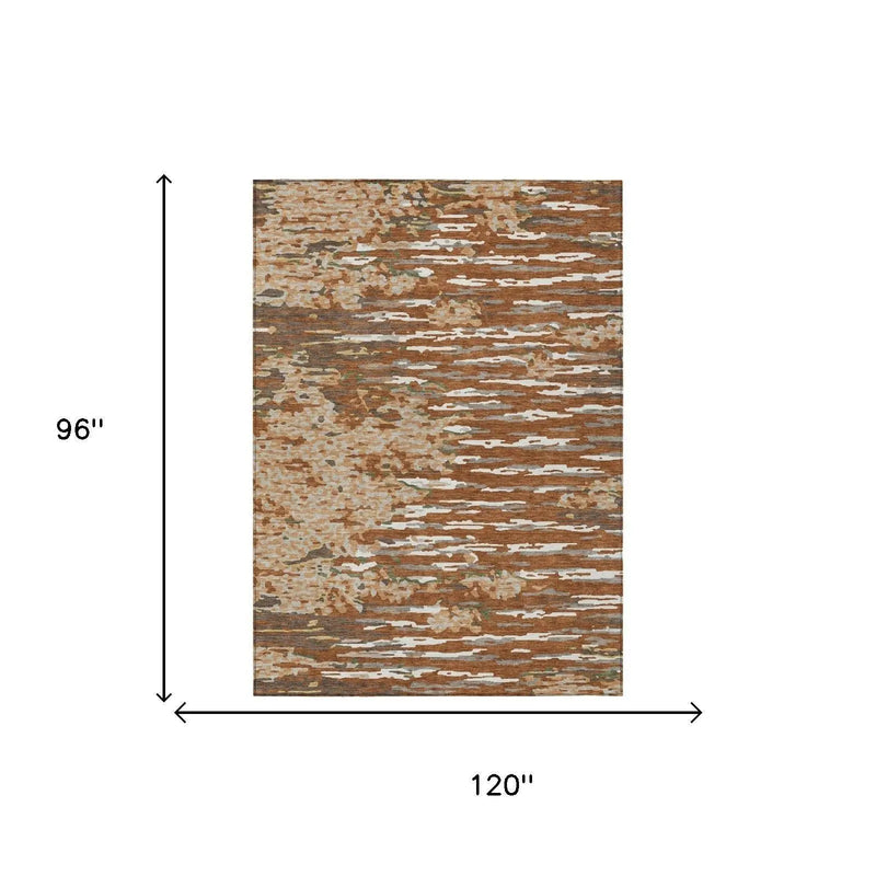 8' X 10' Orange And Beige Abstract Washable Indoor Outdoor Area Rug Homeroots Outdoor