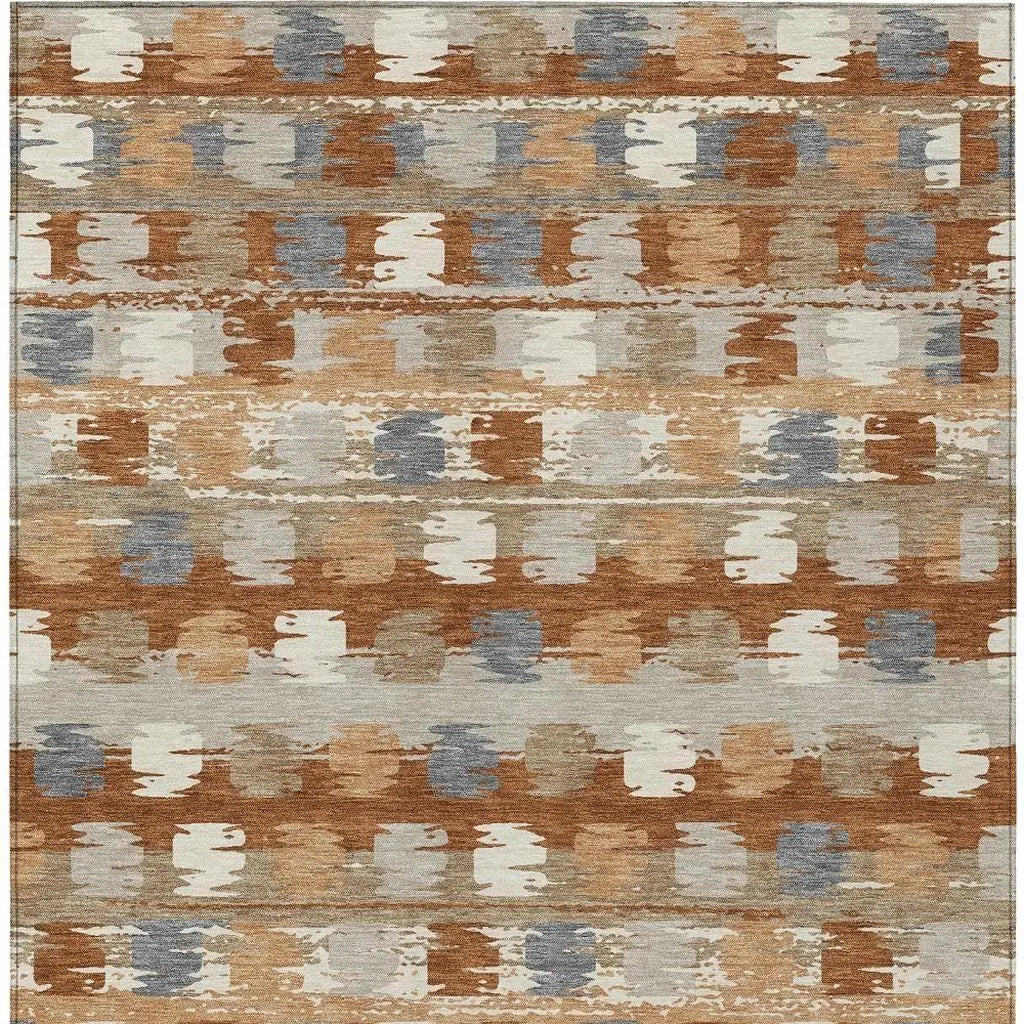 8' X 10' Orange And Beige Abstract Washable Indoor Outdoor Area Rug Homeroots Outdoor
