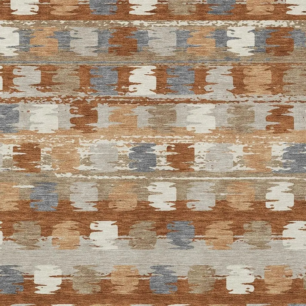 8' X 10' Orange And Beige Abstract Washable Indoor Outdoor Area Rug Homeroots Outdoor