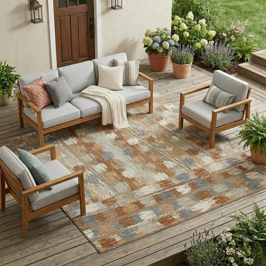 8' X 10' Orange And Beige Abstract Washable Indoor Outdoor Area Rug Homeroots Outdoor