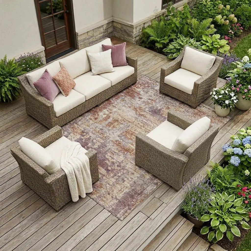 8' X 10' Orange And Beige Abstract Washable Indoor Outdoor Area Rug Homeroots Outdoor