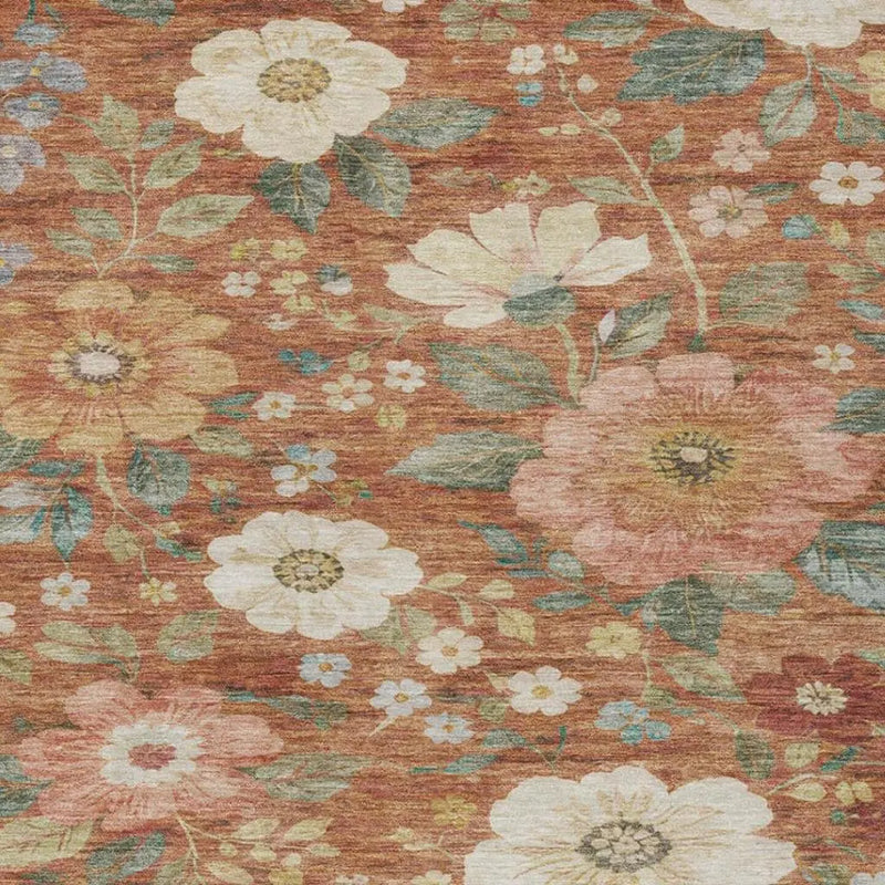 8' X 10' Orange And Beige Floral Washable Indoor Outdoor Area Rug Homeroots Outdoor