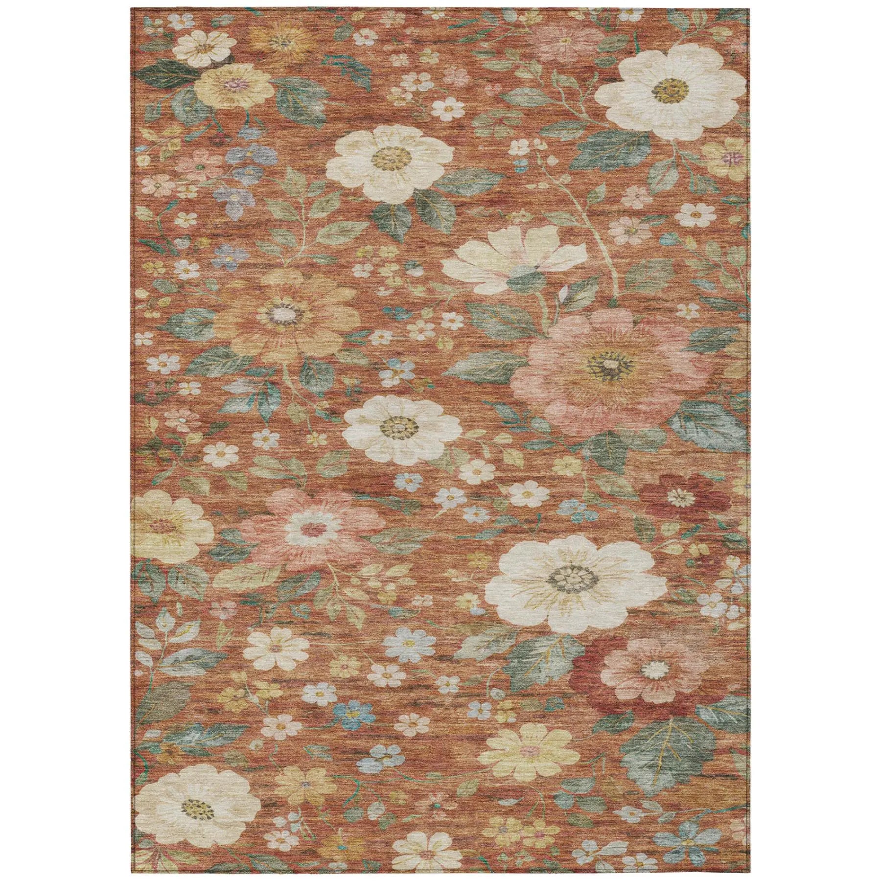 8' X 10' Orange And Beige Floral Washable Indoor Outdoor Area Rug Homeroots Outdoor