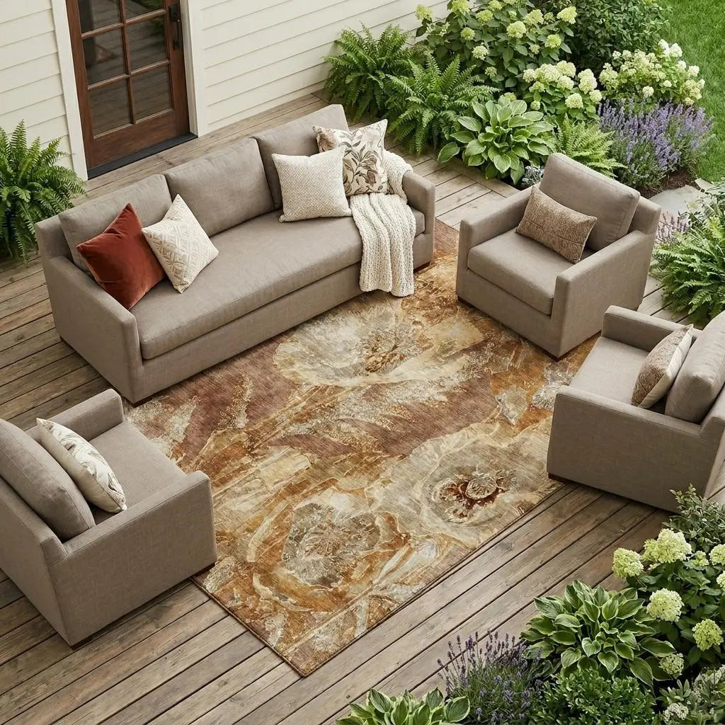 8' X 10' Orange And Beige Floral Washable Indoor Outdoor Area Rug Homeroots Outdoor