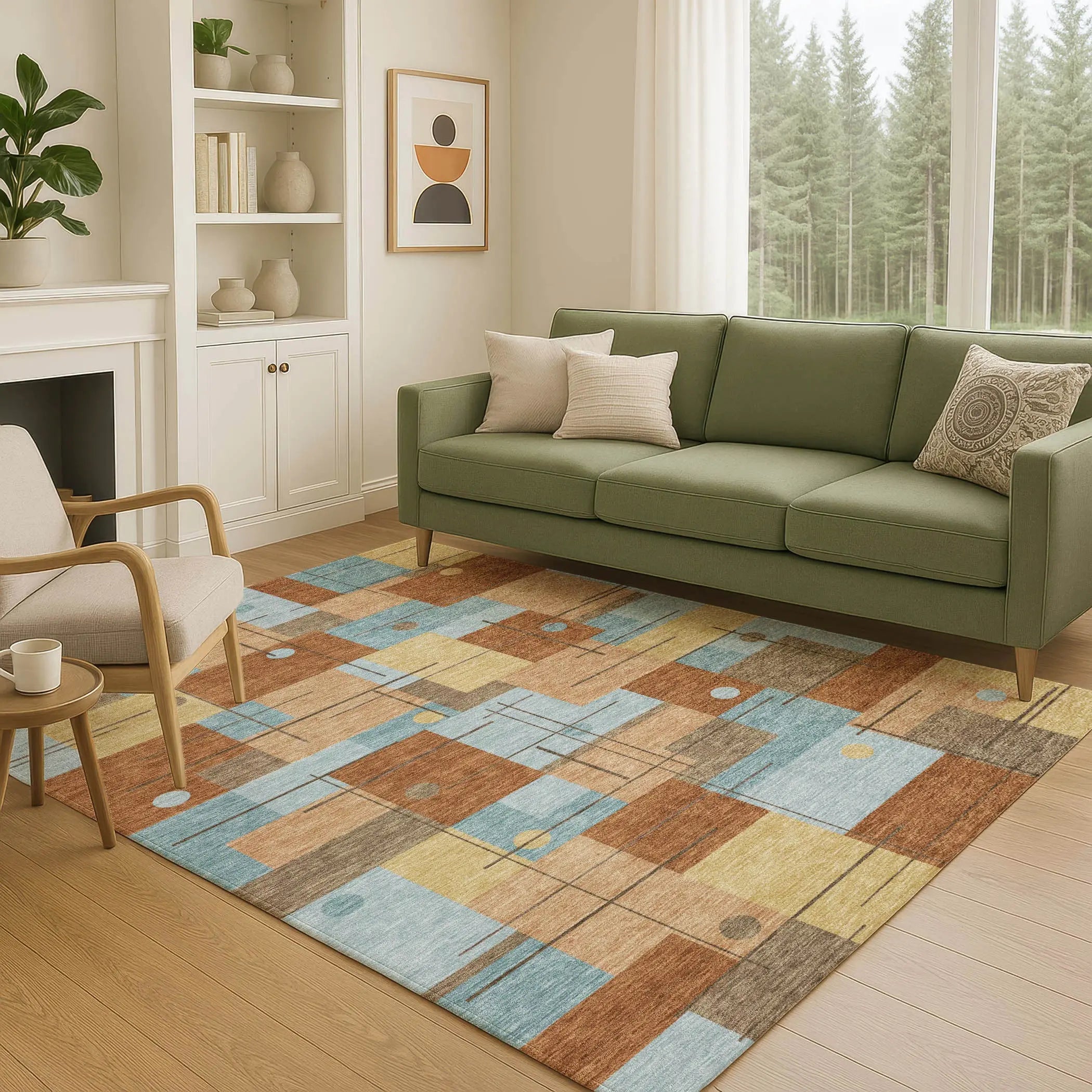 8' X 10' Orange And Beige Geometric Washable Indoor Outdoor Area Rug Homeroots Outdoor