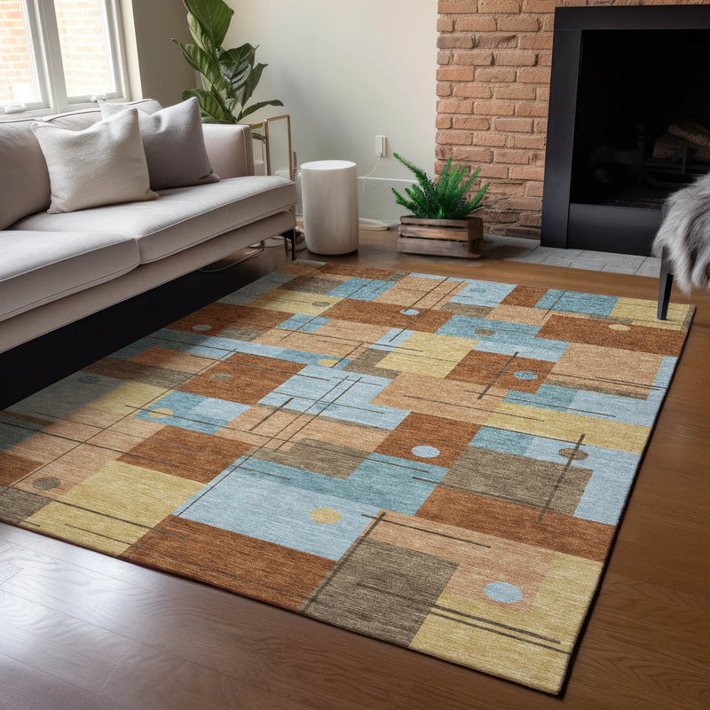 8' X 10' Orange And Beige Geometric Washable Indoor Outdoor Area Rug Homeroots Outdoor