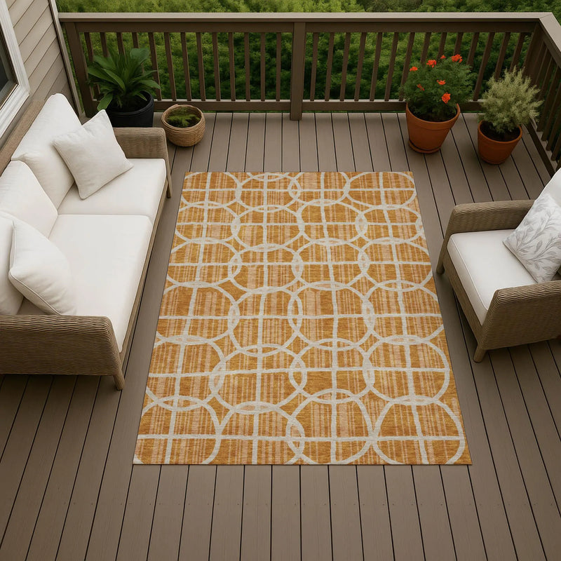 8' X 10' Orange And Beige Geometric Washable Indoor Outdoor Area Rug Homeroots Outdoor