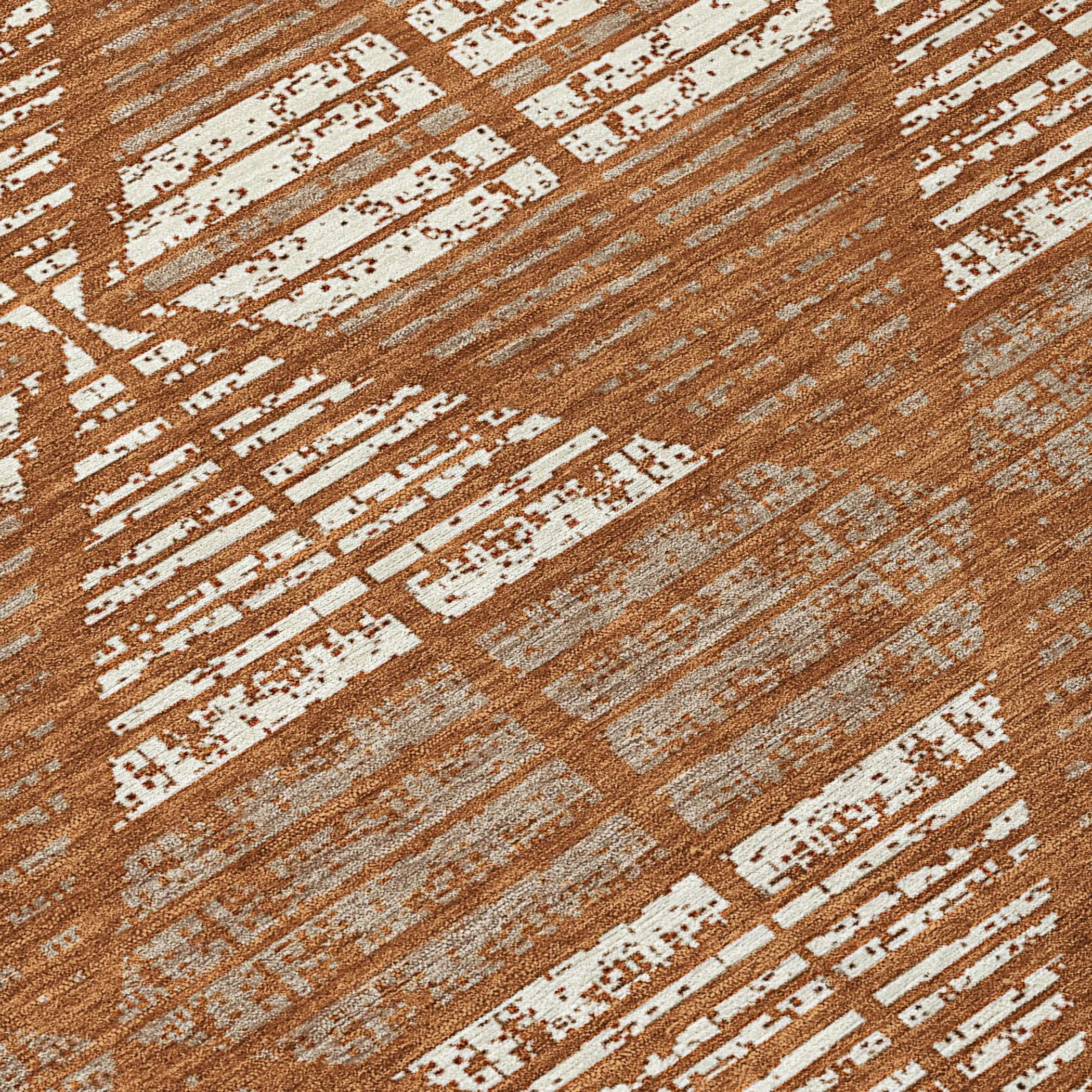 8' X 10' Orange And Beige Geometric Washable Indoor Outdoor Area Rug Homeroots Outdoor