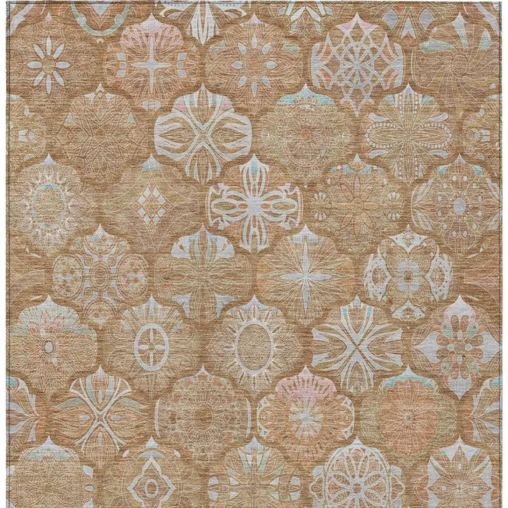8' X 10' Orange And Beige Ogee Washable Indoor Outdoor Area Rug Homeroots Outdoor