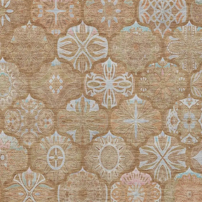 8' X 10' Orange And Beige Ogee Washable Indoor Outdoor Area Rug Homeroots Outdoor