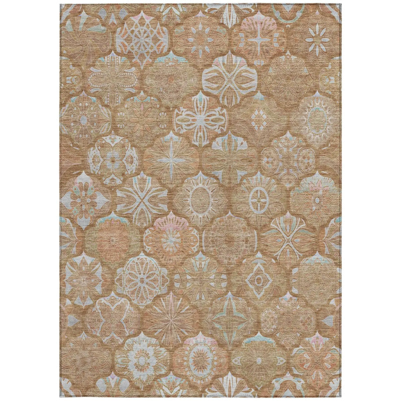 8' X 10' Orange And Beige Ogee Washable Indoor Outdoor Area Rug Homeroots Outdoor