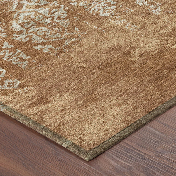 8' X 10' Orange And Beige Oriental Washable Indoor Outdoor Area Rug Homeroots Outdoor