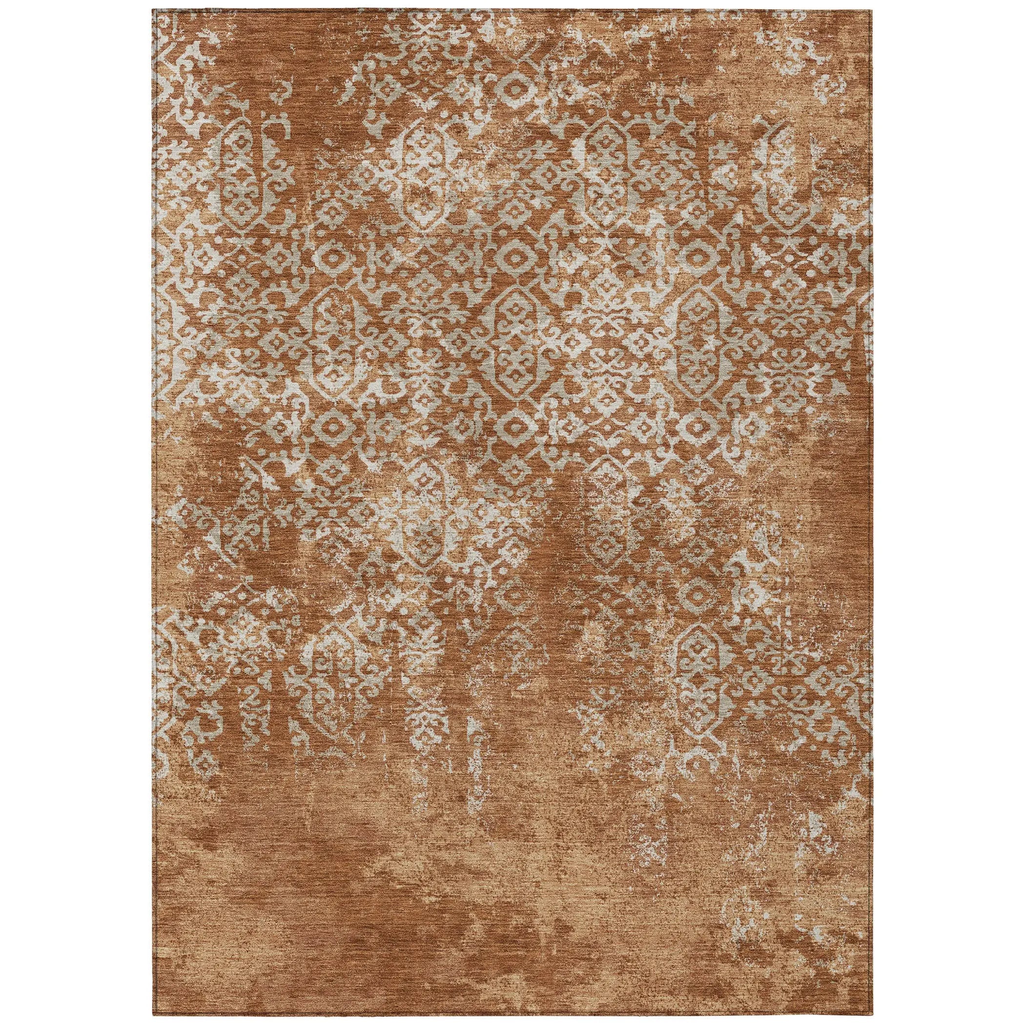8' X 10' Orange And Beige Oriental Washable Indoor Outdoor Area Rug Homeroots Outdoor