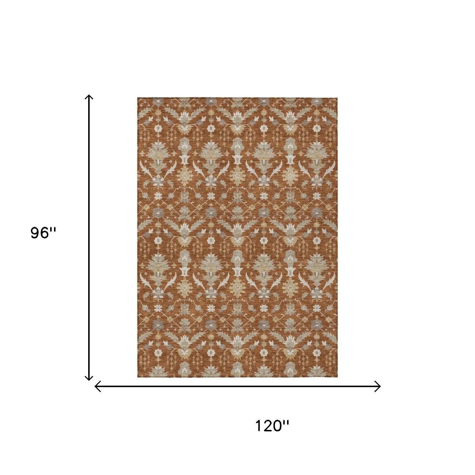 8' X 10' Orange And Beige Oriental Washable Indoor Outdoor Area Rug Homeroots Outdoor