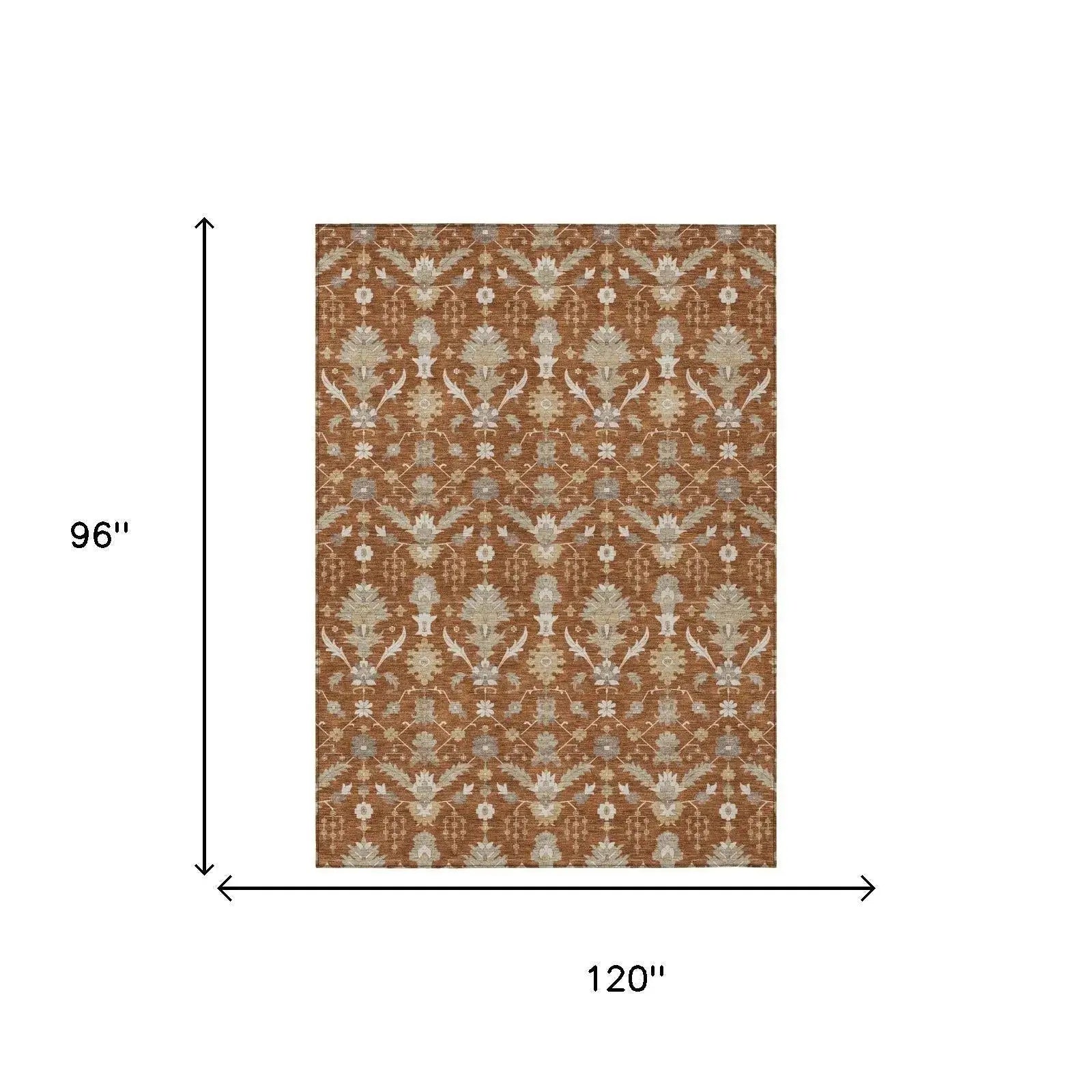 8' X 10' Orange And Beige Oriental Washable Indoor Outdoor Area Rug Homeroots Outdoor