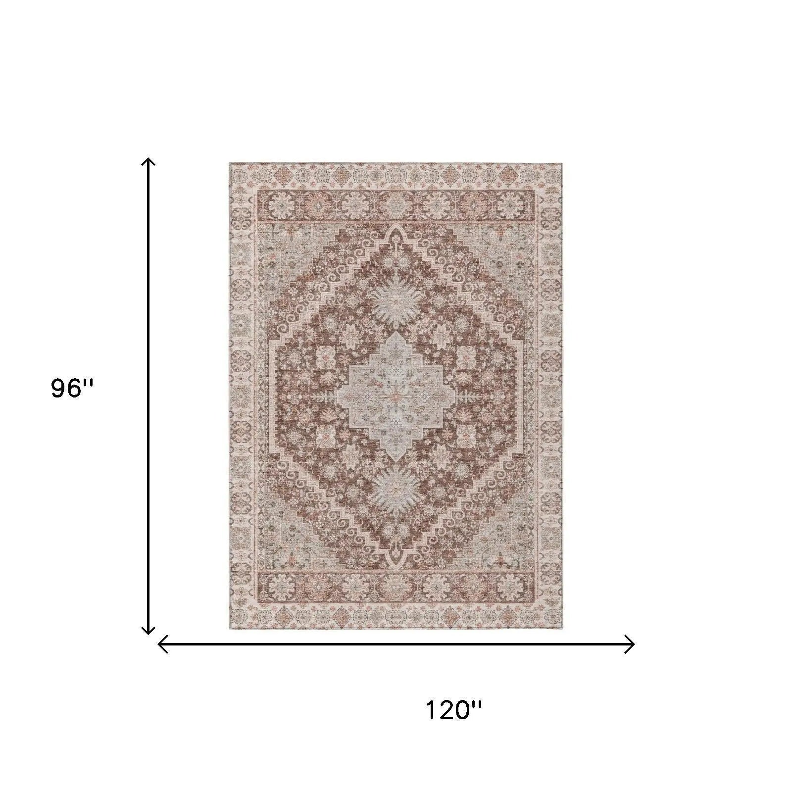8' X 10' Orange And Beige Oriental Washable Indoor Outdoor Area Rug Homeroots Outdoor